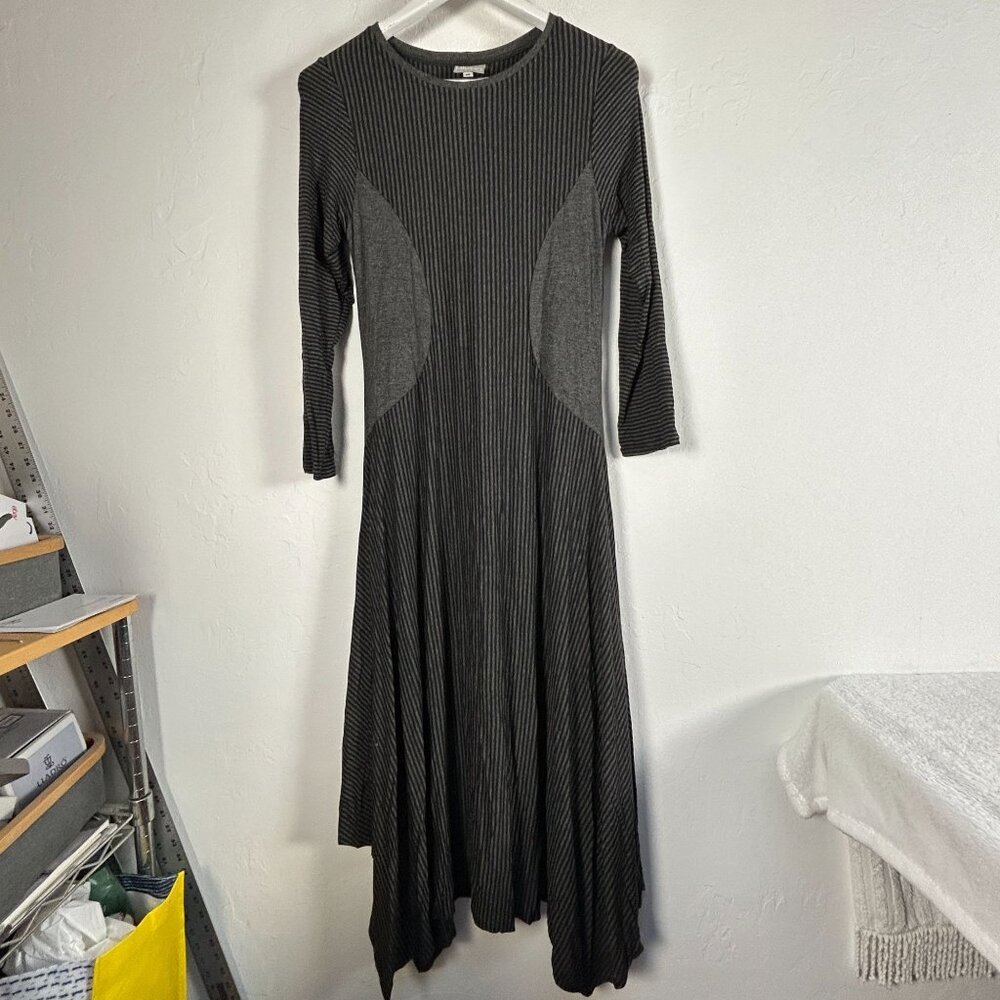 Niche Nilgun Derman Womens Black Gray Striped Jersey Midi Dress Medium Stretch